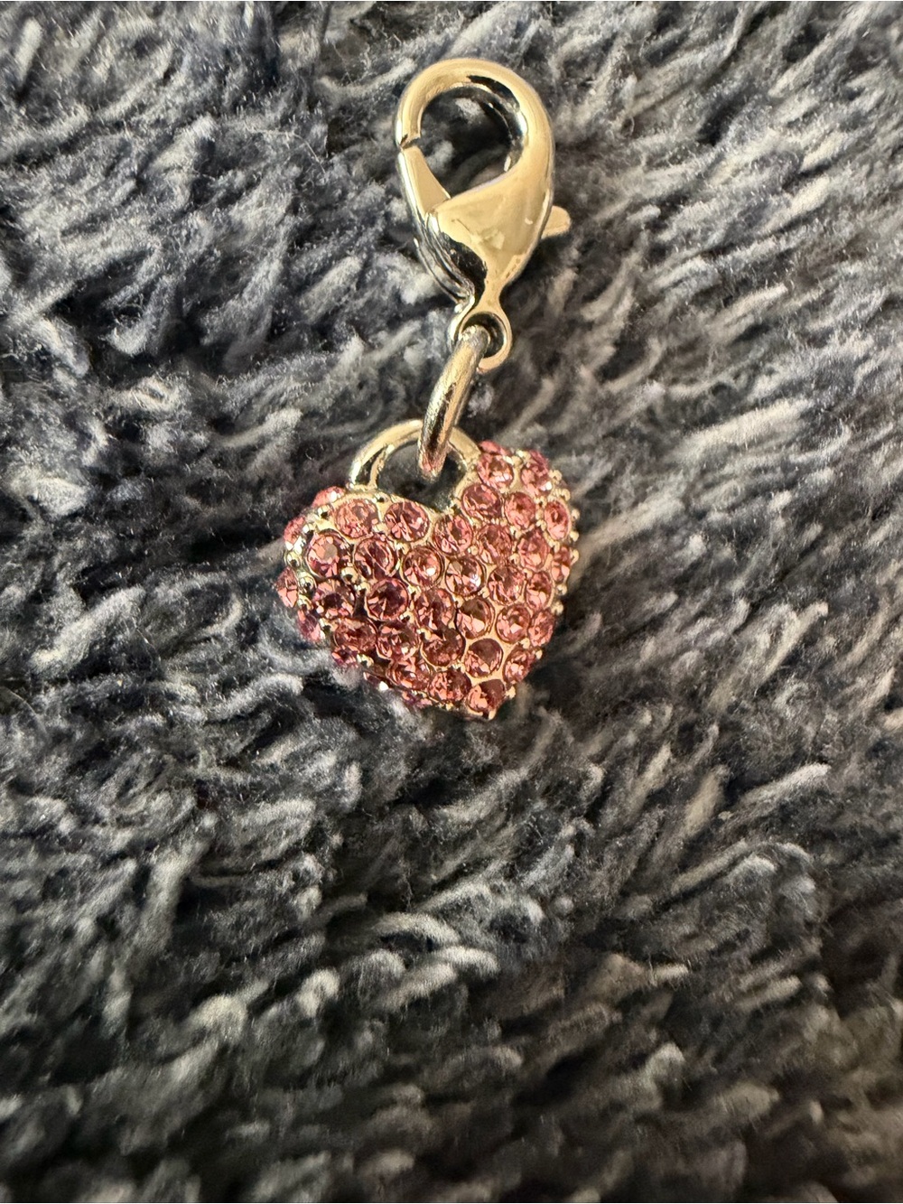 Origami Owl Silver-Tone Pink Rhinestone Pave Heart Bag Charm Key Chain